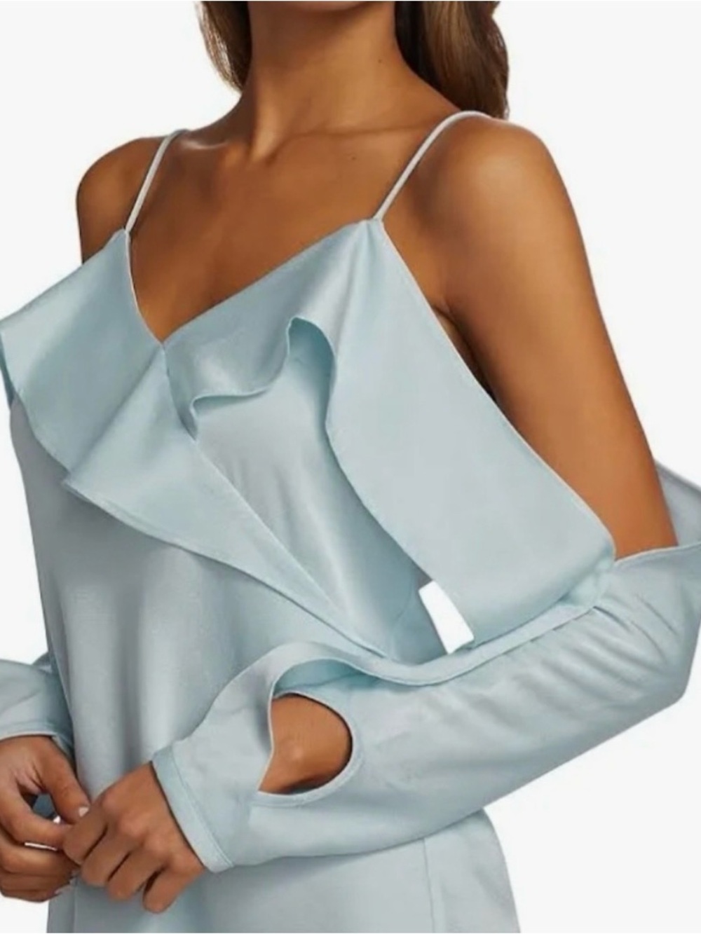 Jonathan Simkhai Diane Satin Off Shoulder Top - Light Sky